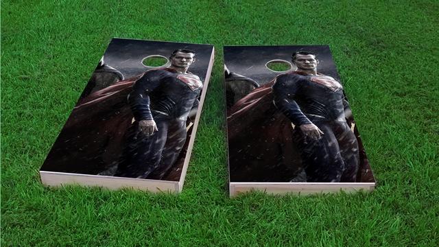 Realistic Superman Themed Custom Cornhole Board Design