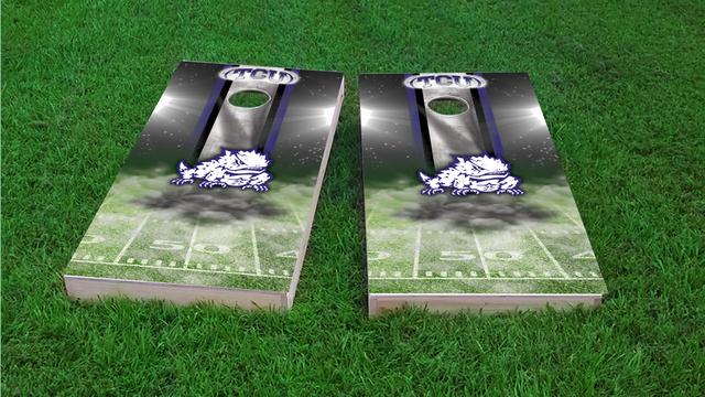NCAA Field (TCU Horned Frogs) Themed Custom Cornhole Board Design