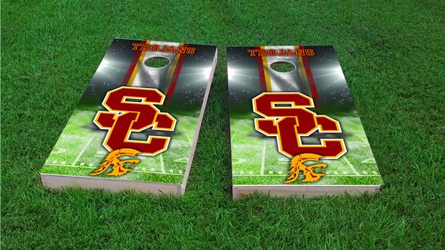 NCAA Field (USC Trojans) Themed Custom Cornhole Board Design