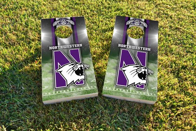 NCAA Field (Northwestern Wildcats) Themed Custom Cornhole Board Design