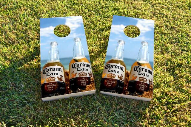 Corona Bottles by the Beach Themed Custom Cornhole Board Design