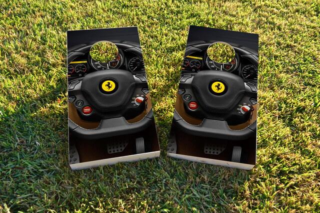 Ferrari Steering Wheel Themed Custom Cornhole Board Design