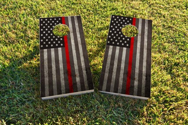 American Thin Red Line Themed Custom Cornhole Board Design