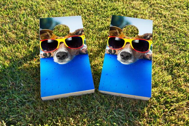 Summer Dog Themed Custom Cornhole Board Design