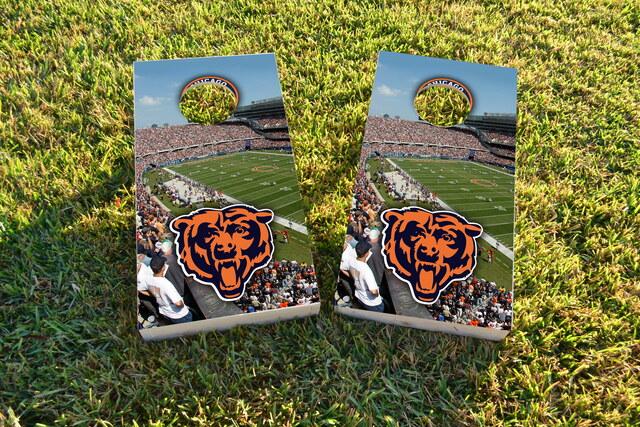 NFL Stadium (Chicago Bears) Themed Custom Cornhole Board Design