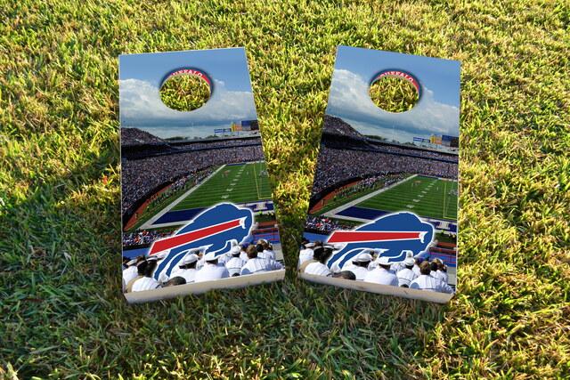 NFL Stadium (Buffalo Bills) Themed Custom Cornhole Board Design