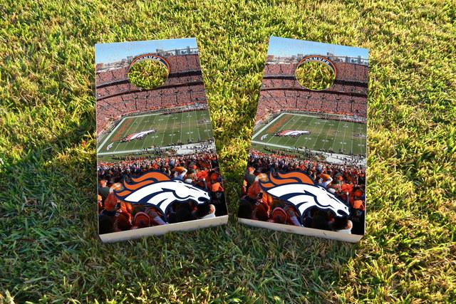 NFL Stadium (Denver Broncos) Themed Custom Cornhole Board Design