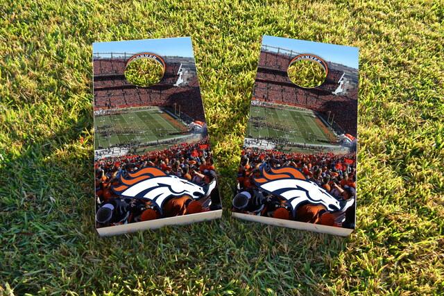 NFL Stadium (Denver Broncos) Themed Custom Cornhole Board Design