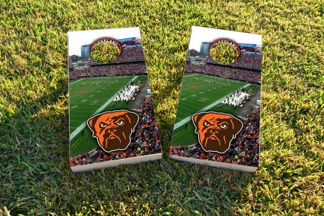 NFL Stadium (Cleveland Browns) Themed Custom Cornhole Board Design