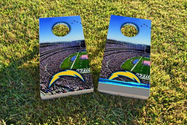 NFL Stadium (San Diego Chargers) Themed Custom Cornhole Board Design