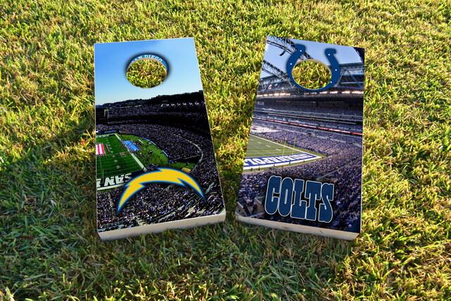NFL Stadium (San Diego Chargers) Themed Custom Cornhole Board Design
