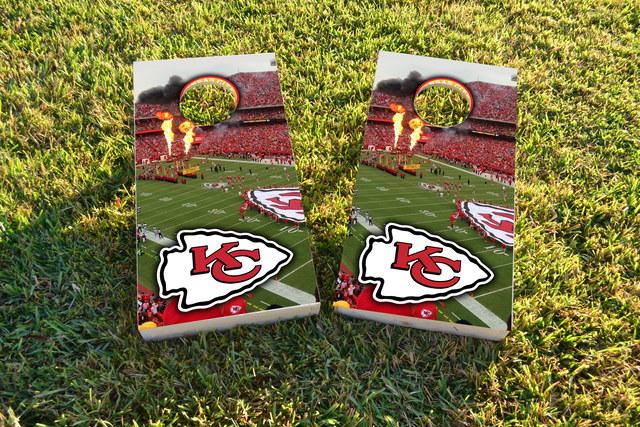 NFL Stadium (Kansas City Chiefs) Themed Custom Cornhole Board Design