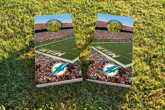 NFL Stadium (Miami Dolphins) Themed Custom Cornhole Board Design
