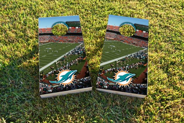 NFL Stadium (Miami Dolphins) Themed Custom Cornhole Board Design