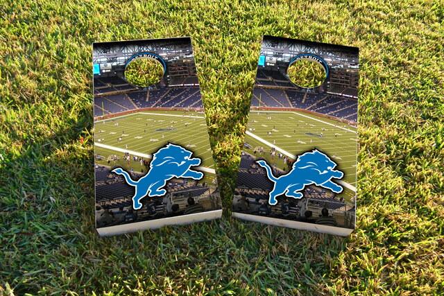 NFL Stadium (Detroit Lions) Themed Custom Cornhole Board Design