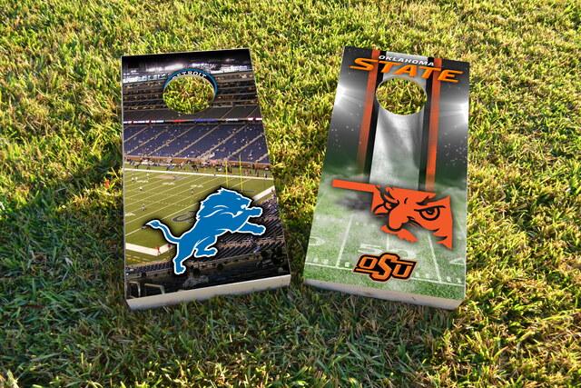 NFL Stadium (Detroit Lions) Themed Custom Cornhole Board Design
