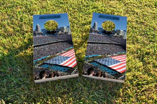 NFL Stadium (Carolina Panthers) Themed Custom Cornhole Board Design
