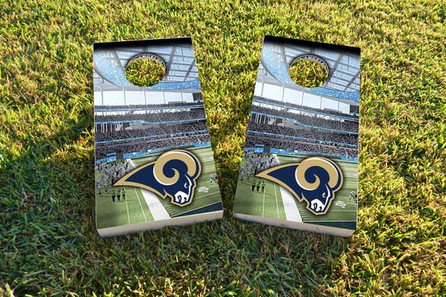 NFL Stadium (Los Angeles Rams) Themed Custom Cornhole Board Design