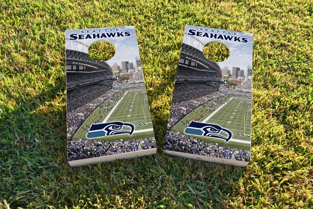 NFL Stadium (Seattle Seahawks) Themed Custom Cornhole Board Design
