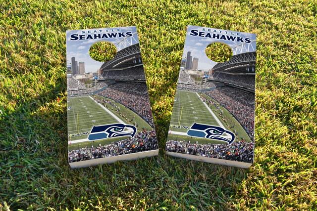 NFL Stadium (Seattle Seahawks) Themed Custom Cornhole Board Design