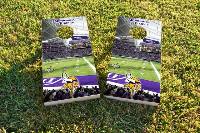 NFL Stadium (Minnesota Vikings) Themed Custom Cornhole Board Design
