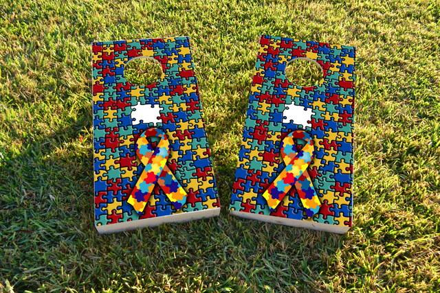 Autism Awareness Themed Custom Cornhole Board Design