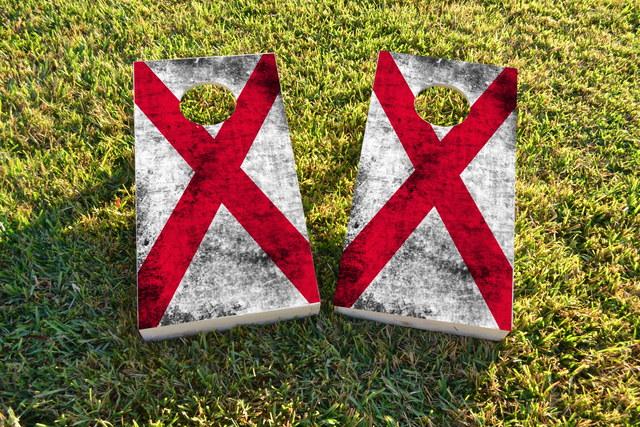 Worn State (Alabama) Flag Themed Custom Cornhole Board Design