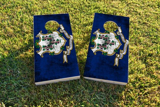 Worn State (Connecticut) Flag Themed Custom Cornhole Board Design