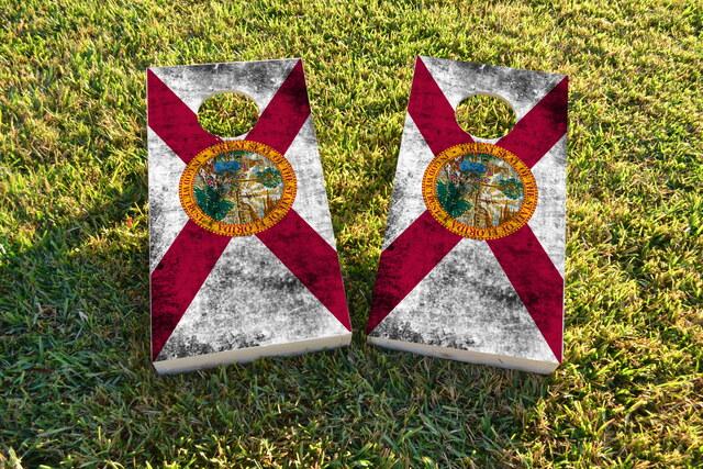 Worn State (Florida) Flag Themed Custom Cornhole Board Design