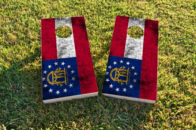 Worn State (Georgia) Flag Themed Custom Cornhole Board Design