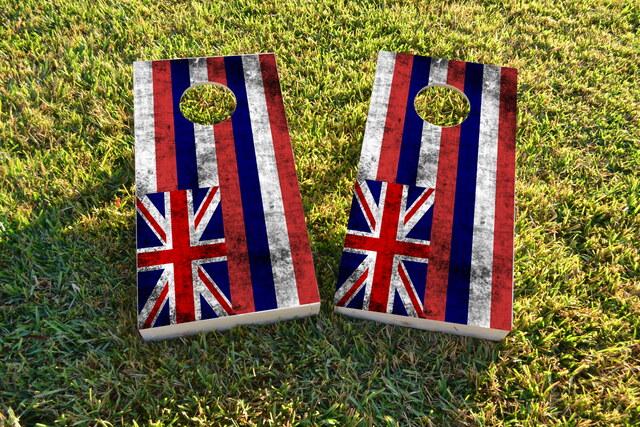 Worn State (Hawaii) Flag Themed Custom Cornhole Board Design