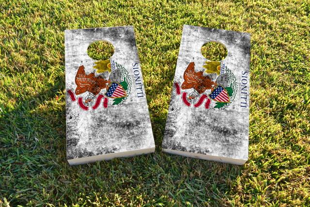 Worn State (Illinois) Flag Themed Custom Cornhole Board Design