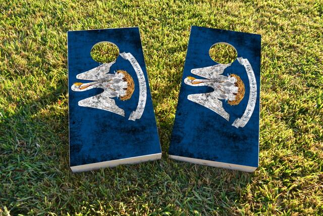 Worn State (Louisiana) Flag Themed Custom Cornhole Board Design