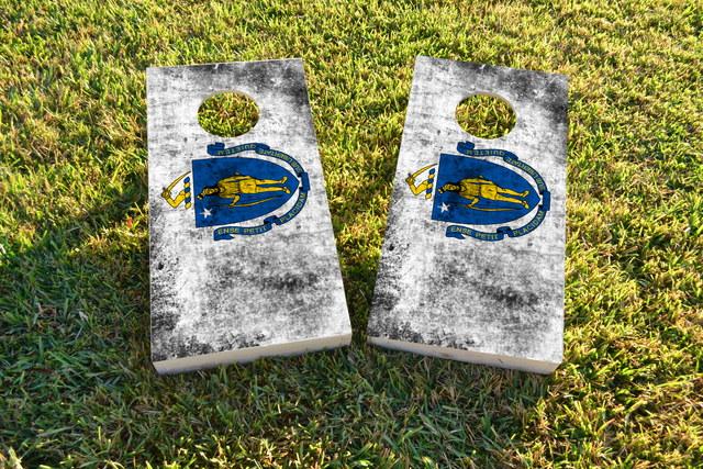 Worn State (Massachusetts) Flag Themed Custom Cornhole Board Design