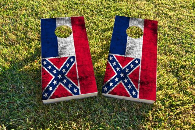 Worn State (Mississippi) Flag Themed Custom Cornhole Board Design