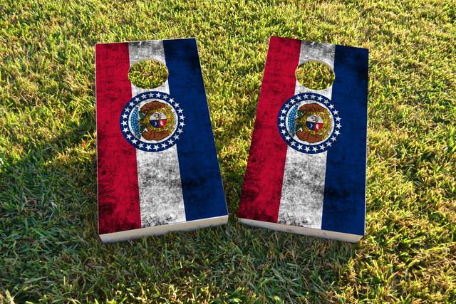 Worn State (Missouri) Flag Themed Custom Cornhole Board Design