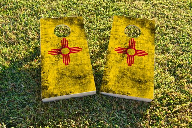 Worn State (New Mexico) Flag Themed Custom Cornhole Board Design