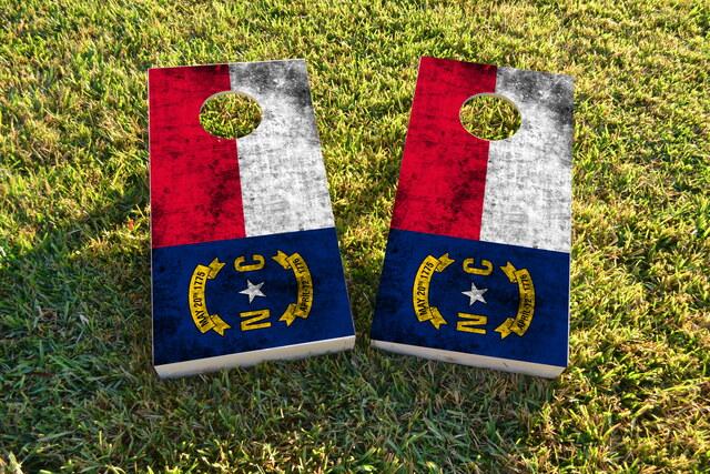 Worn State (North Carolina) Flag Themed Custom Cornhole Board Design