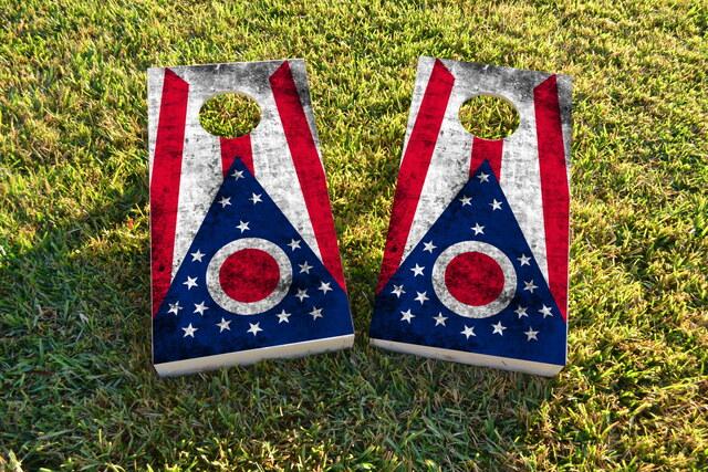 Worn State (Ohio) Flag Themed Custom Cornhole Board Design