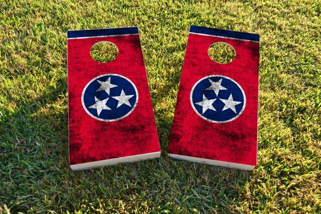 Worn State (Tennessee) Flag Themed Custom Cornhole Board Design