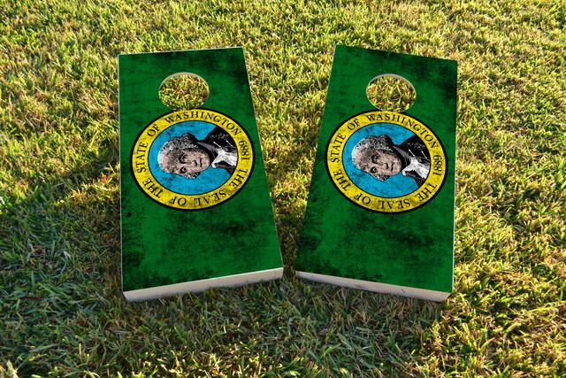 Worn State (Washington) Flag Themed Custom Cornhole Board Design