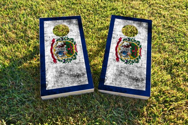 Worn State (West Virginia) Flag Themed Custom Cornhole Board Design