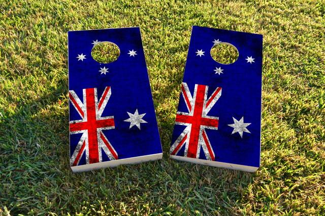 Worn National (Australia) Flag Themed Custom Cornhole Board Design