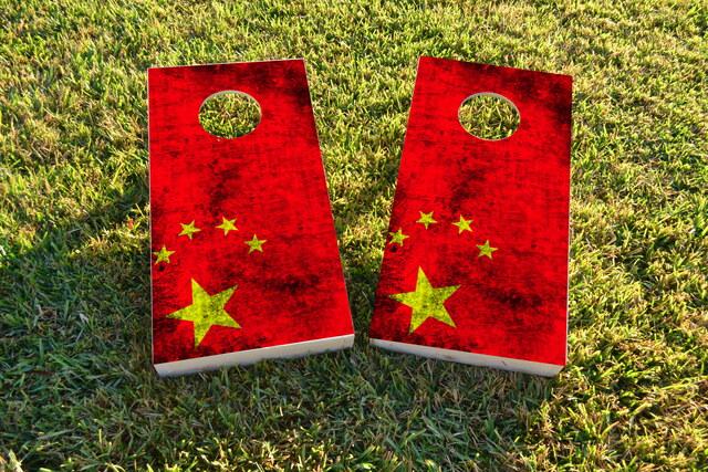 Worn National (China) Flag Themed Custom Cornhole Board Design