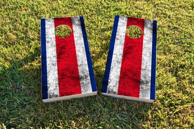 Worn National (Costa Rica) Flag Themed Custom Cornhole Board Design