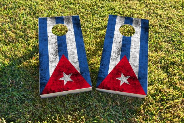 Worn National (Cuba) Flag Themed Custom Cornhole Board Design