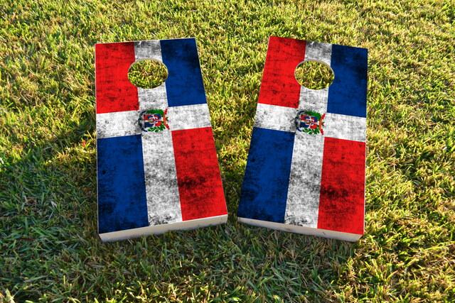 Worn National (Dominican Republic) Flag Themed Custom Cornhole Board Design