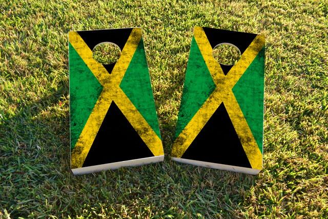 Worn National (Jamaica) Flag Themed Custom Cornhole Board Design