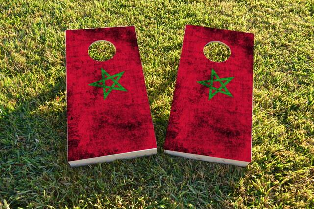 Worn National (Morocco) Flag Themed Custom Cornhole Board Design