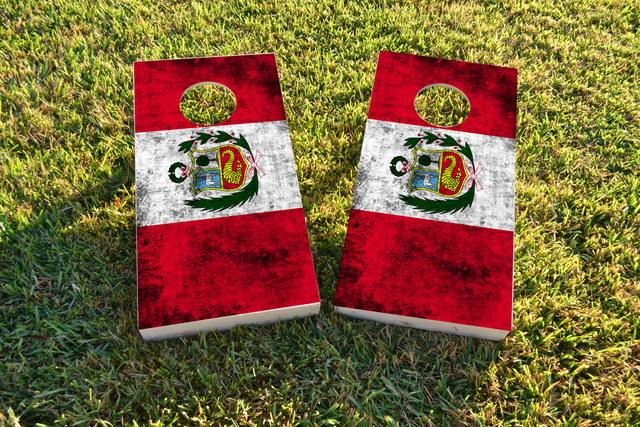 Worn National (Peru) Flag Themed Custom Cornhole Board Design